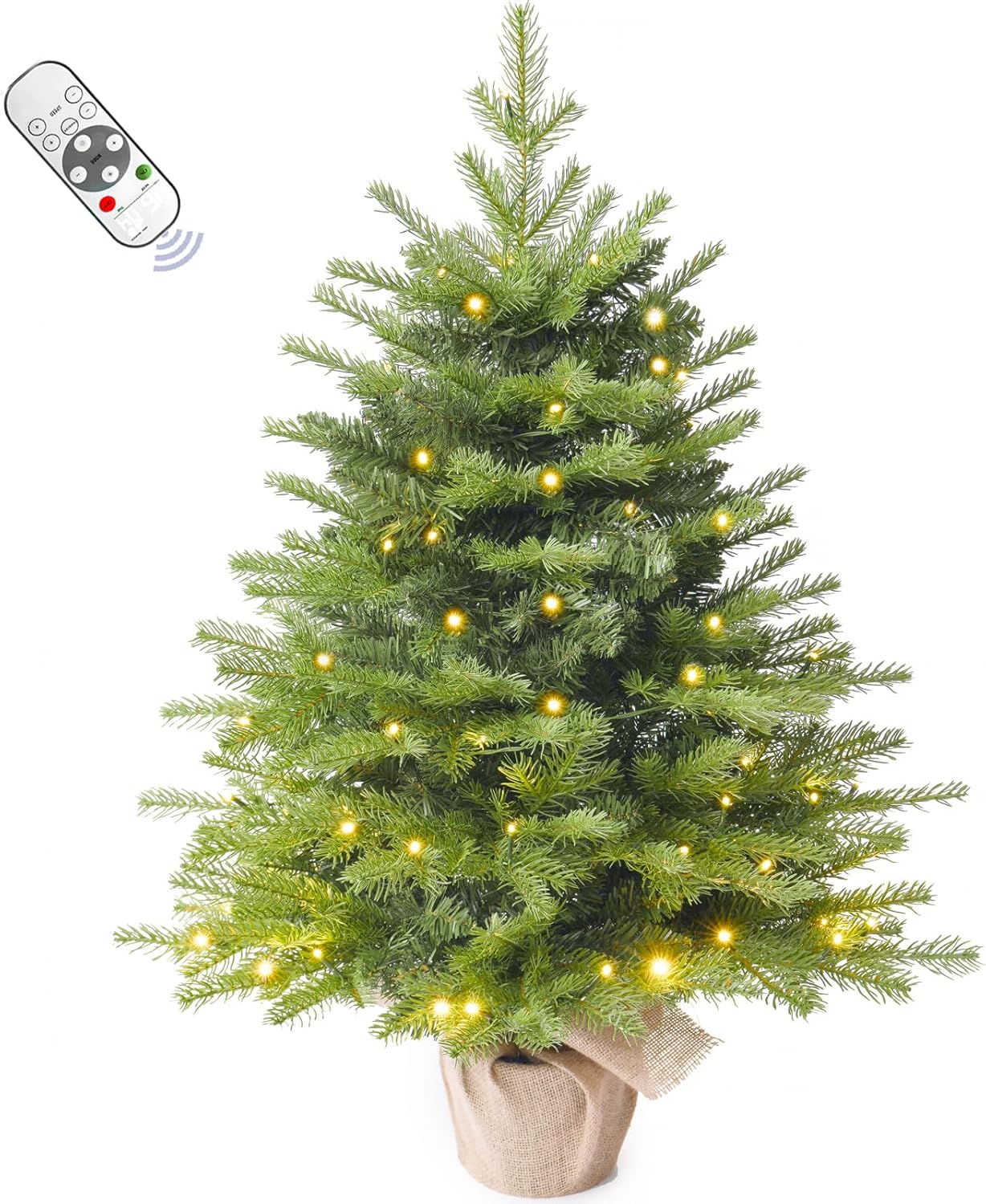 3FT Pre-lit Artificial Small Mini Christmas Tree with Warm White Multi-Color LED Lights, Remote Control and Timer, Perfect for Xmas Tabletop Decorations, Home, Kitchen, Dining Table top Green